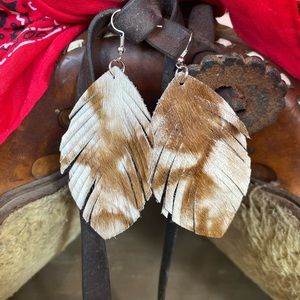 Leather feather earrings